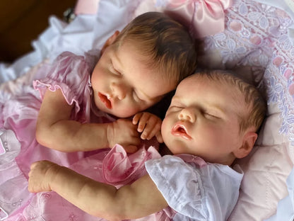 43cm Twins Full Body Silicone Vinyl Bebe Reborn Girl With Painted Hair Soft Touch Feeling 3D Paint Skin Newborn Doll