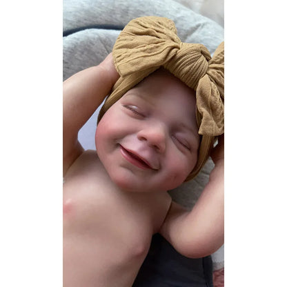 19inch Full Body Vinyl Reborn Dolls April Smiling Face Newborn Sleeping Baby Boy 3D Skin Tone with Visible Veins Waterproof
