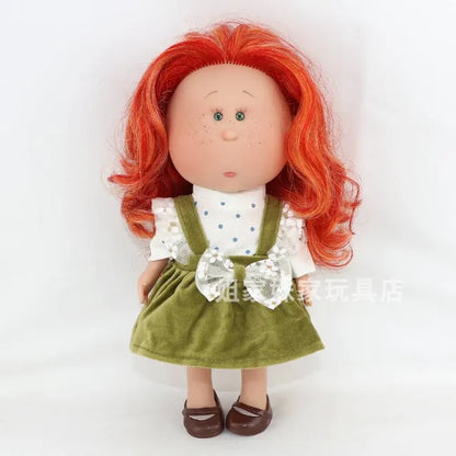Spanish Mia Potato Doll Style Red Hair Freckles Small Eyes Fashion Collectible Vinyl Doll Knit Cardigan Plaid Skirt Dress Up Toy