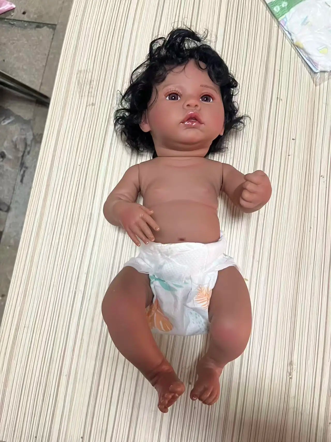 18inch Full Vinyl Body Reborn Baby Doll Meadow in Dark Skin African American Baby dolls with Black Hair Washable Toys for Girls