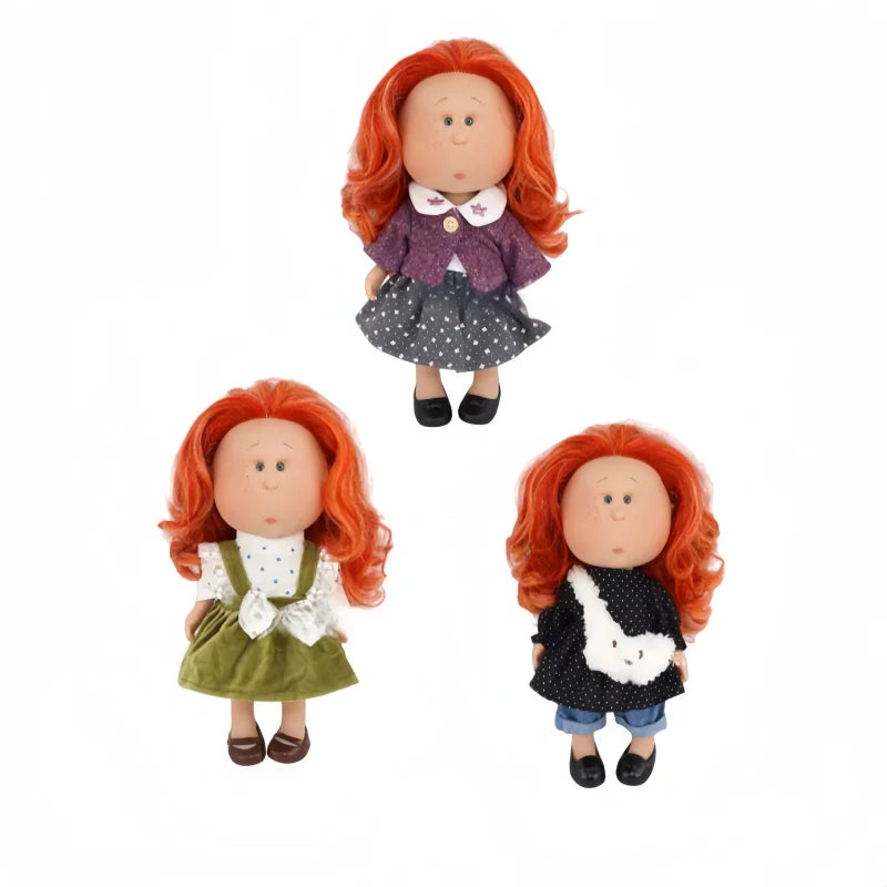 Spanish Mia Potato Doll Style Red Hair Freckles Small Eyes Fashion Collectible Vinyl Doll Knit Cardigan Plaid Skirt Dress Up Toy