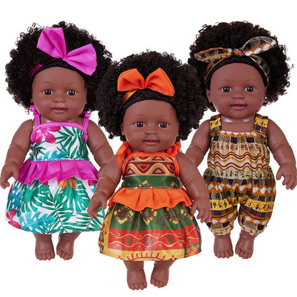 30CM African girl vinyl doll New Black Baby Children's Soothing Doll Simulated soft rubber baby doll Bathing in Water Baby toy