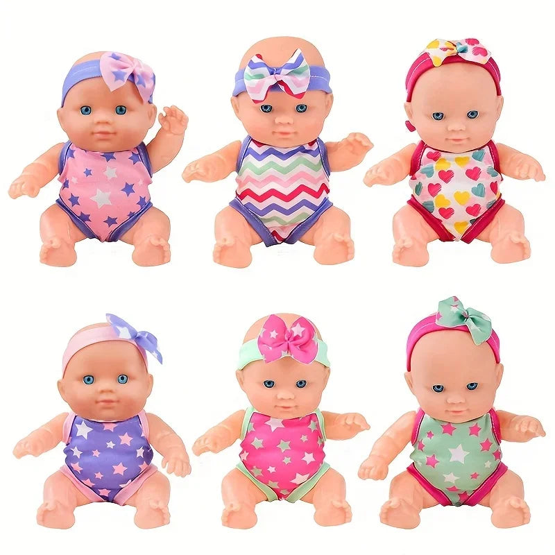 Mini Vinyl Dolls Realistic Smiling Newborn Baby Doll Simulation Baby Dress Up Soft Rubber Doll for Girls Toddler Gift Children