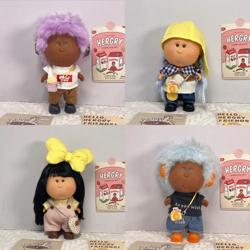 18cm Spanish Potato Doll Russian Curly Hair Blonde Black Skin Vinyl Doll Adorable Figures Dress Up Ornaments Girl Holiday Gift