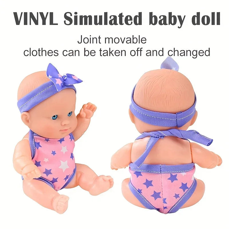 Mini Vinyl Dolls Realistic Smiling Newborn Baby Doll Simulation Baby Dress Up Soft Rubber Doll for Girls Toddler Gift Children