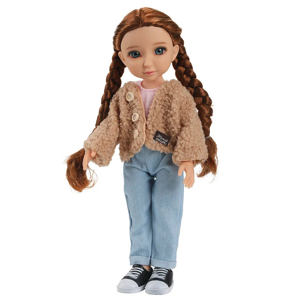 30cm American/Spanish Girl Brown / Blue Eyed Vinyl Material DIY Doll And Clothes Dressing Toy for Children
