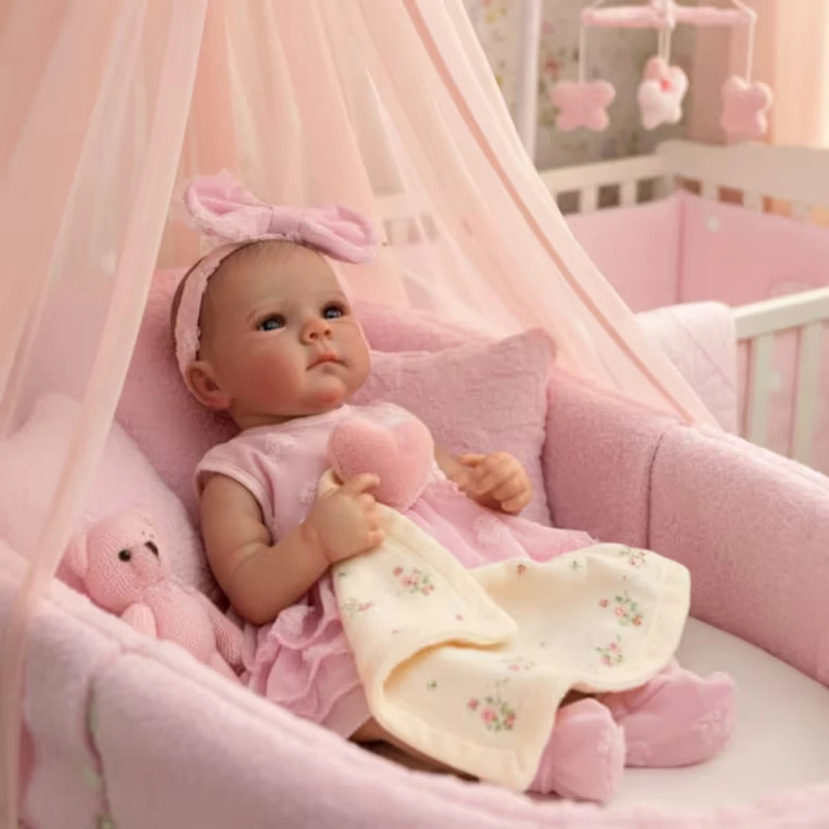 JOYORA Full Body Vinyl Girl Reincarnation Doll With Realistic Facial Expressions And Eyes Soft Pink Dress Bow High Quality