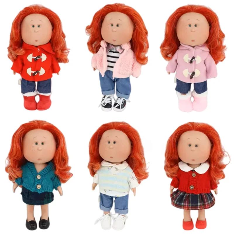 Spanish Mia Potato Doll Style Red Hair Freckles Small Eyes Fashion Collectible Vinyl Doll Knit Cardigan Plaid Skirt Dress Up Toy