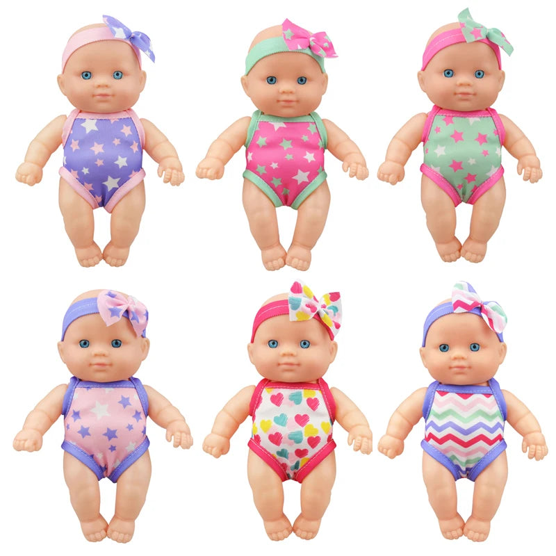 Mini Vinyl Dolls Realistic Smiling Newborn Baby Doll Simulation Baby Dress Up Soft Rubber Doll for Girls Toddler Gift Children