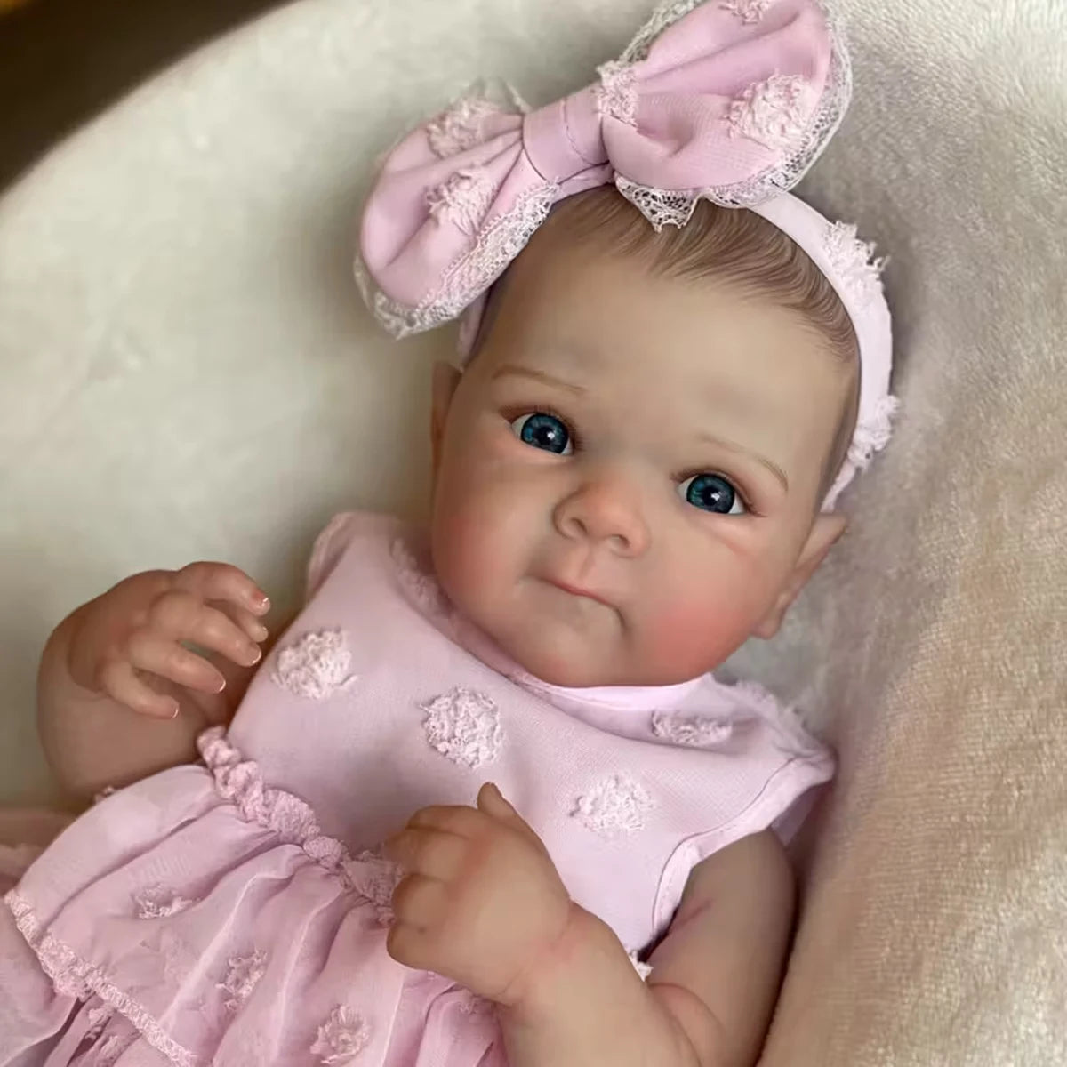 JOYORA Full Body Vinyl Girl Reincarnation Doll With Realistic Facial Expressions And Eyes Soft Pink Dress Bow High Quality