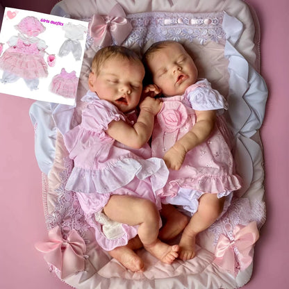 43cm Twins Full Body Silicone Vinyl Bebe Reborn Girl With Painted Hair Soft Touch Feeling 3D Paint Skin Newborn Doll