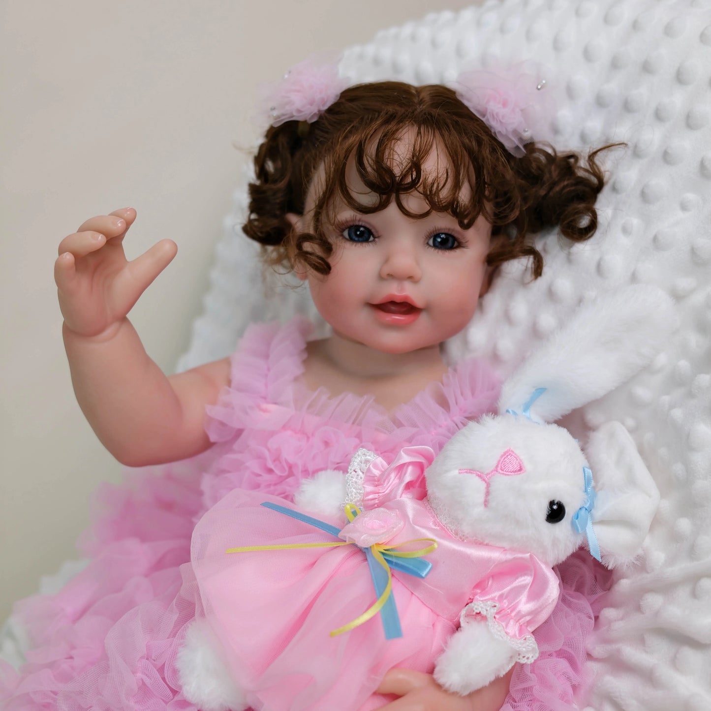 NPK 22inch Lifelike Vinyl Reborn Doll Full Body Rooted Hair Smiling Girl with Visible Veins Realistic Toy Gift for Children