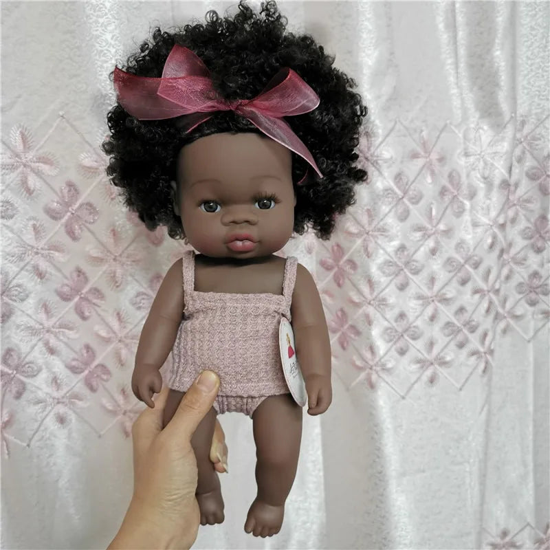 Brown Reborn Toddler Doll Handmade Soft Vinyl African American Doll Life Like Hand-rooted hair Collectible Art DollMaterial viny