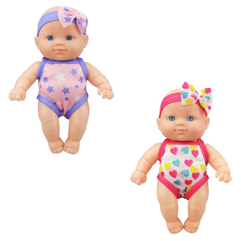 Mini Vinyl Dolls Realistic Smiling Newborn Baby Doll Simulation Baby Dress Up Soft Rubber Doll for Girls Toddler Gift Children