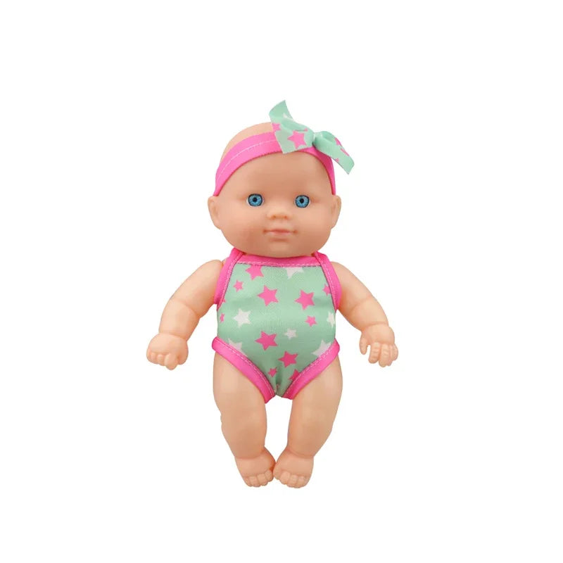 Mini Vinyl Dolls Realistic Smiling Newborn Baby Doll Simulation Baby Dress Up Soft Rubber Doll for Girls Toddler Gift Children