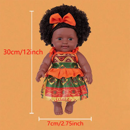 New 12Inch Black Baby Doll Toy for Kids' Pretend Play, 30cm Soft Vinyl Doll for Girls on Holidays