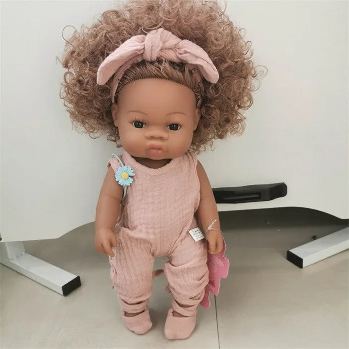 Brown Reborn Toddler Doll Handmade Soft Vinyl African American Doll Life Like Hand-rooted hair Collectible Art DollMaterial viny
