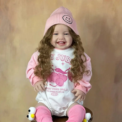 BZDOLL 60 CM 24 Inch Reborn Baby Soft Silicone Cloth Body Smiling Girl Doll Princess Toddler Bebe Artist Collection