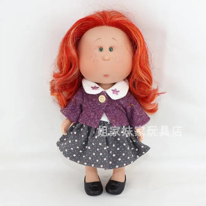 Spanish Mia Potato Doll Style Red Hair Freckles Small Eyes Fashion Collectible Vinyl Doll Knit Cardigan Plaid Skirt Dress Up Toy