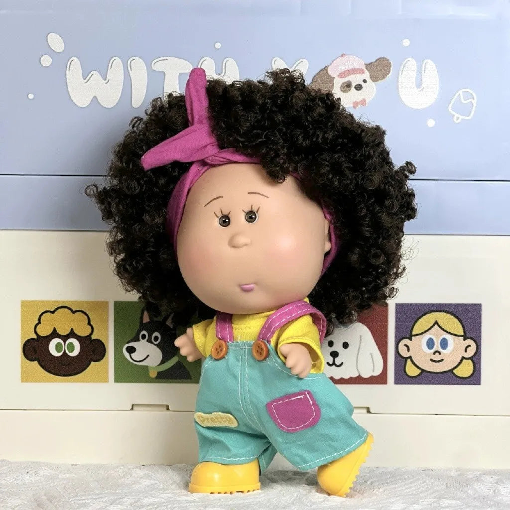 About 18cm Spanish Potato Doll Vinyl Doll Cute Figures Russian Curly Hair Blonde Black Skin Doll Gifts---For Girls