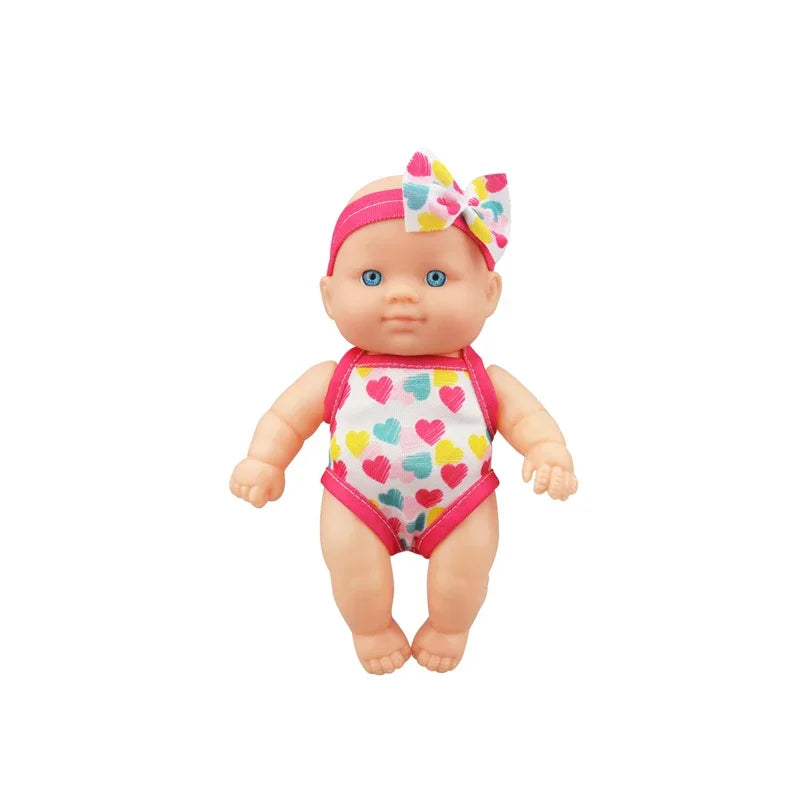 Mini Vinyl Dolls Realistic Smiling Newborn Baby Doll Simulation Baby Dress Up Soft Rubber Doll for Girls Toddler Gift Children