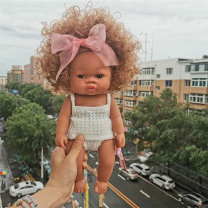 Brown Reborn Toddler Doll Handmade Soft Vinyl African American Doll Life Like Hand-rooted hair Collectible Art DollMaterial viny