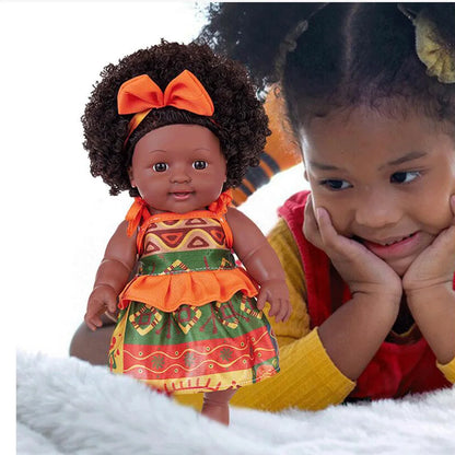 New 12Inch Black Baby Doll Toy for Kids' Pretend Play, 30cm Soft Vinyl Doll for Girls on Holidays
