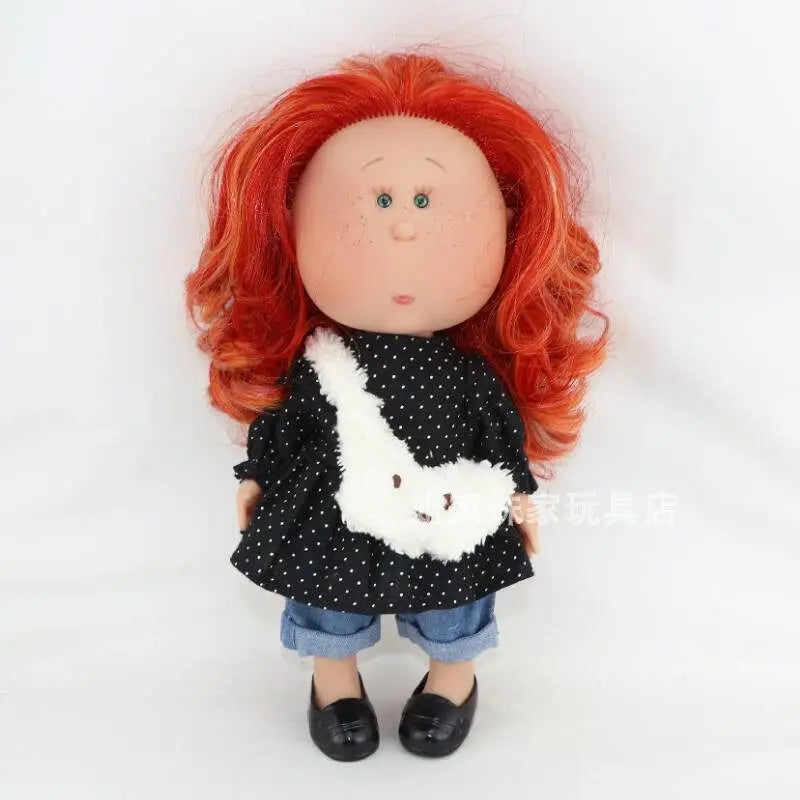Spanish Mia Potato Doll Style Red Hair Freckles Small Eyes Fashion Collectible Vinyl Doll Knit Cardigan Plaid Skirt Dress Up Toy