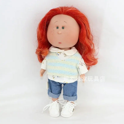Spanish Mia Potato Doll Style Red Hair Freckles Small Eyes Fashion Collectible Vinyl Doll Knit Cardigan Plaid Skirt Dress Up Toy