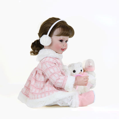 Reborn Babyl-22 inch Winter Dream with Winter outfit and Earmuff & 3D Painted Skin Visible Veins on full vinyl with Rooted hair