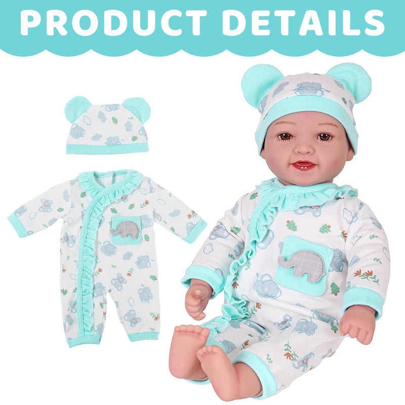 17 inch cute reborn doll made of vinyl material, fabric body, movable body, creative children's toy, exquisite holiday gift