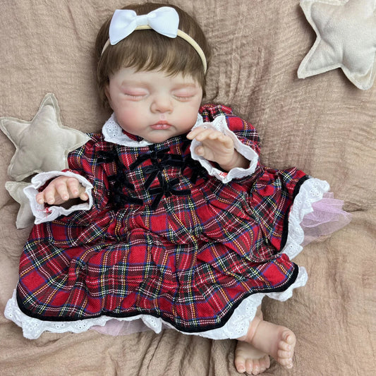 BZDOLL 48 CM 19inch Lifelike Asleep Reborn Baby Doll Toy For Girl Vinyl Limbs Cloth Body Handmade Doll Lovely Birthday Gift