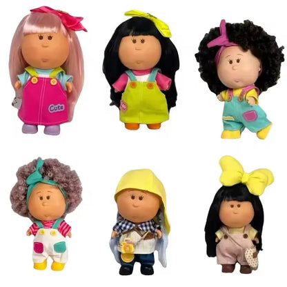 About 18cm Spanish Potato Russian Curly Hair Blonde Black Skin Vinyl Doll Kawaii Figures Room Decoration Ornaments Girls Gift
