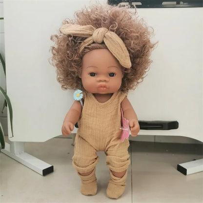 Brown Reborn Toddler Doll Handmade Soft Vinyl African American Doll Life Like Hand-rooted hair Collectible Art DollMaterial viny