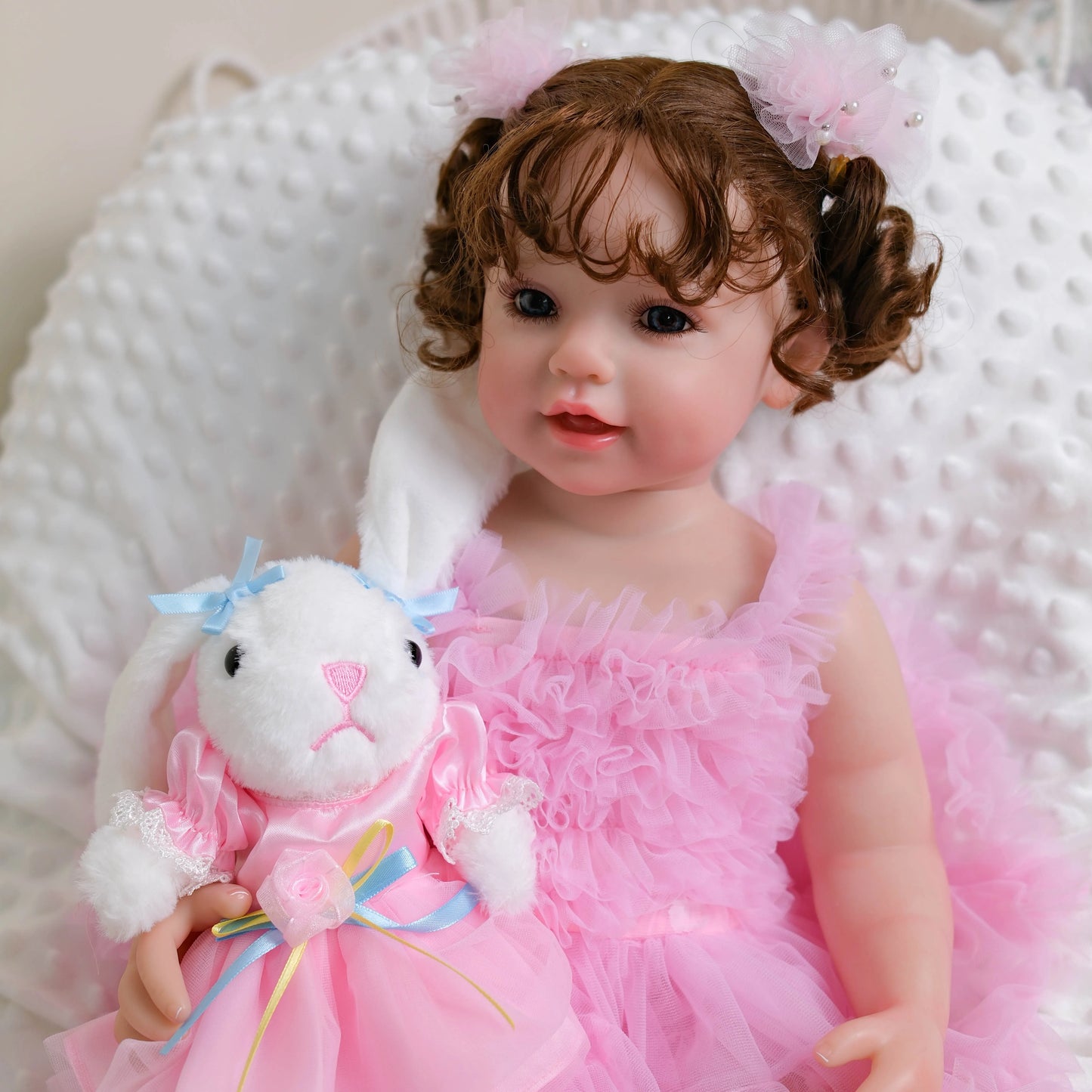 NPK 22inch Lifelike Vinyl Reborn Doll Full Body Rooted Hair Smiling Girl with Visible Veins Realistic Toy Gift for Children