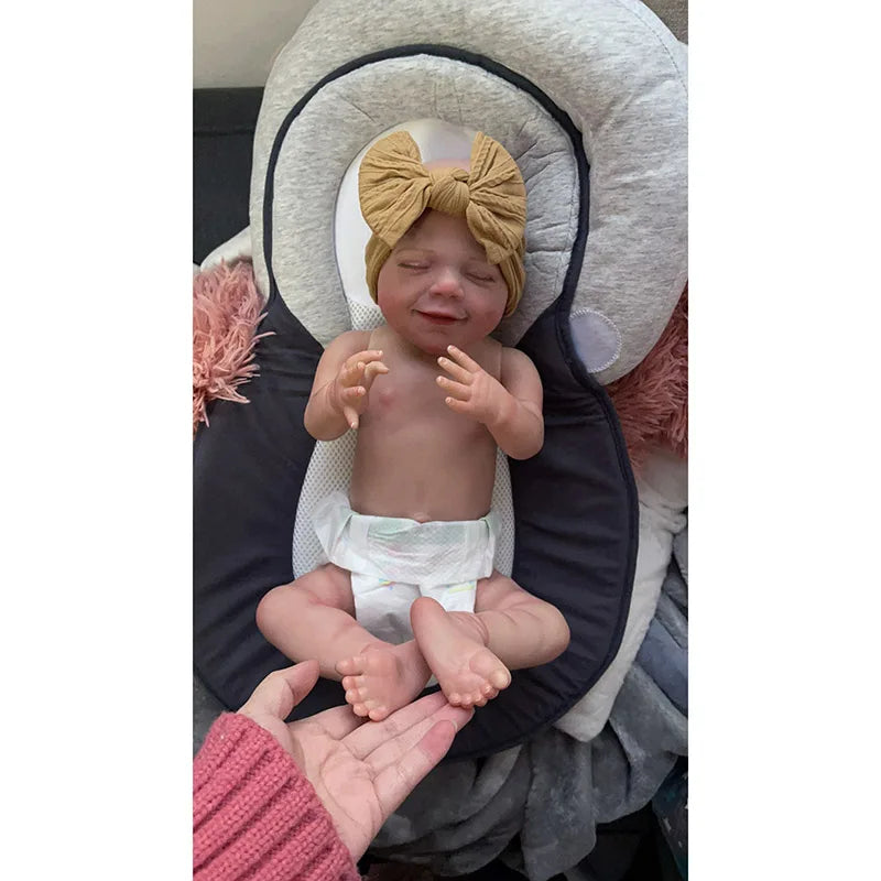 19inch Full Body Vinyl Reborn Dolls April Smiling Face Newborn Sleeping Baby Boy 3D Skin Tone with Visible Veins Waterproof