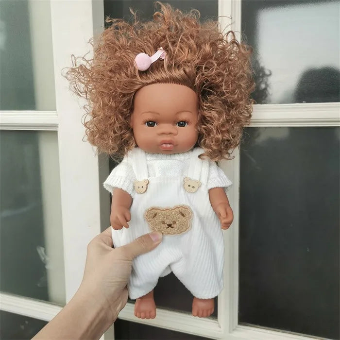 Brown Reborn Toddler Doll Handmade Soft Vinyl African American Doll Life Like Hand-rooted hair Collectible Art DollMaterial viny