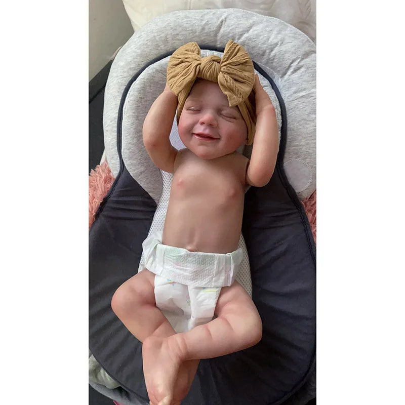 19inch Full Body Vinyl Reborn Dolls April Smiling Face Newborn Sleeping Baby Boy 3D Skin Tone with Visible Veins Waterproof