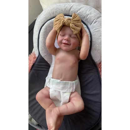 19inch Full Body Vinyl Reborn Dolls April Smiling Face Newborn Sleeping Baby Boy 3D Skin Tone with Visible Veins Waterproof