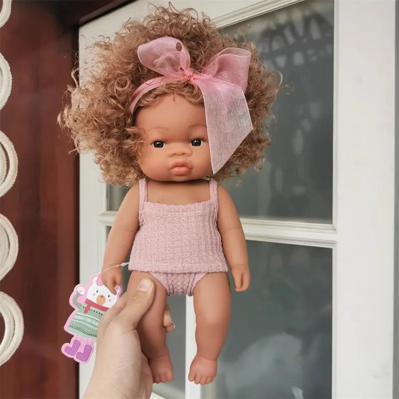 Brown Reborn Toddler Doll Handmade Soft Vinyl African American Doll Life Like Hand-rooted hair Collectible Art DollMaterial viny