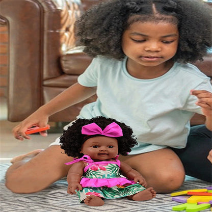 30CM African girl vinyl doll New Black Baby Children's Soothing Doll Simulated soft rubber baby doll Bathing in Water Baby toy