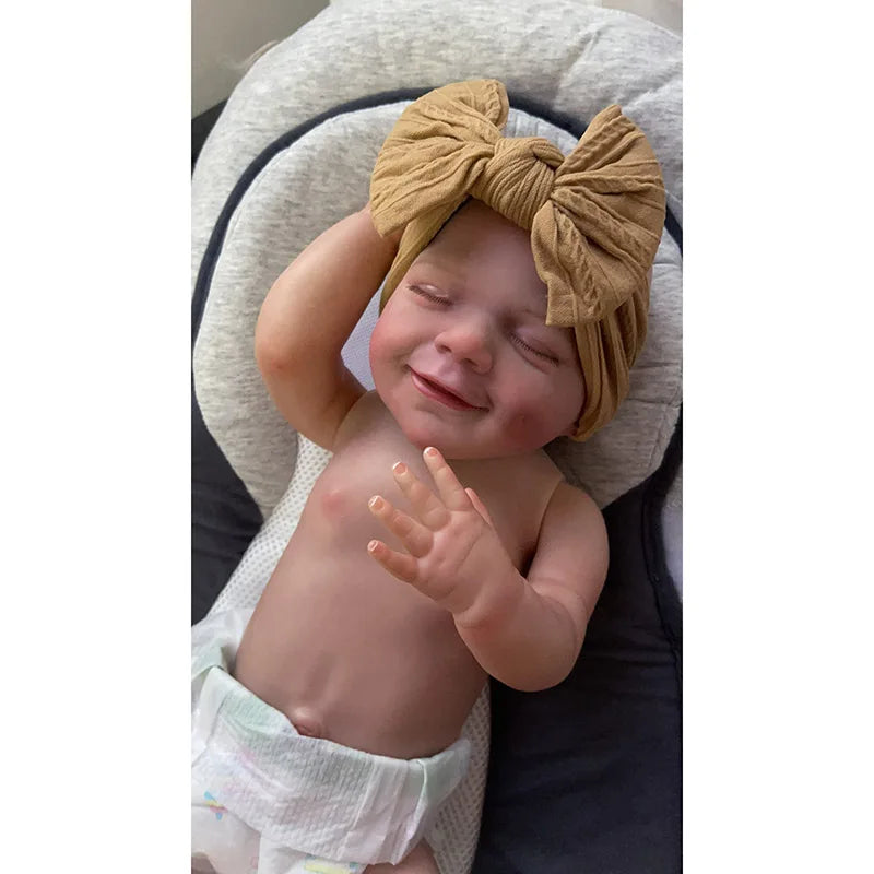 19inch Full Body Vinyl Reborn Dolls April Smiling Face Newborn Sleeping Baby Boy 3D Skin Tone with Visible Veins Waterproof