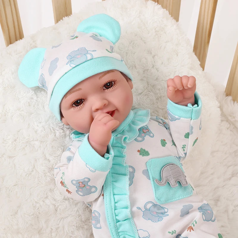 17 inch cute reborn doll made of vinyl material, fabric body, movable body, creative children's toy, exquisite holiday gift