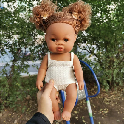 Brown Reborn Toddler Doll Handmade Soft Vinyl African American Doll Life Like Hand-rooted hair Collectible Art DollMaterial viny