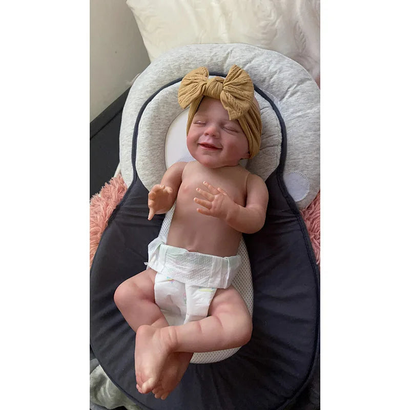19inch Full Body Vinyl Reborn Dolls April Smiling Face Newborn Sleeping Baby Boy 3D Skin Tone with Visible Veins Waterproof