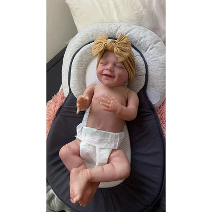 19inch Full Body Vinyl Reborn Dolls April Smiling Face Newborn Sleeping Baby Boy 3D Skin Tone with Visible Veins Waterproof