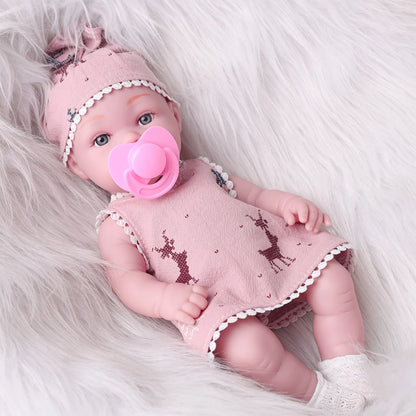 32cm Reborn Vinyl Doll 12.6" Interactive Baby Toy for Kids 3+ Pink Deer Dress with Pacifier Lifelike Birthday Gift for Girls